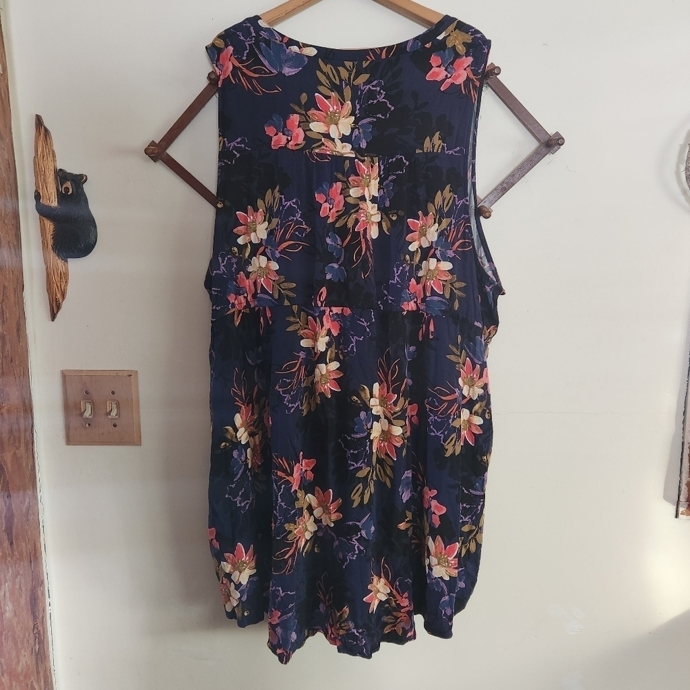 Torrid Tank Mini Dress Floral Blue Pink Tie Waist Plus Sixe 6 X - Picture 8 of 10